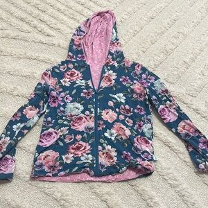 Reversible Floral Hoodie with Pink Lining